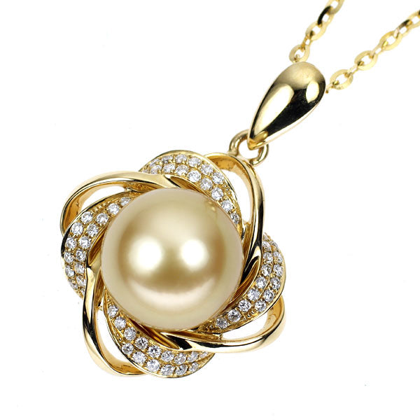 K18YG ゴールデンパール ダイヤモンド ペンダントネックレス 径約10.1mm D0.221ct