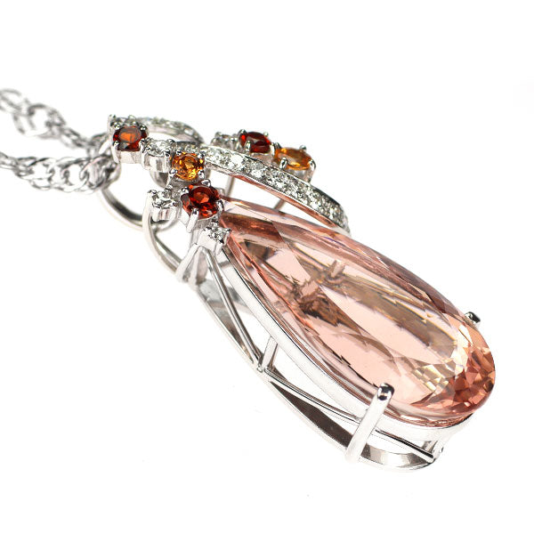 K18WG モルガナイト ガーネット ダイヤモンド ペンダントネックレス 17.08ct G0.52ct D0.36ct