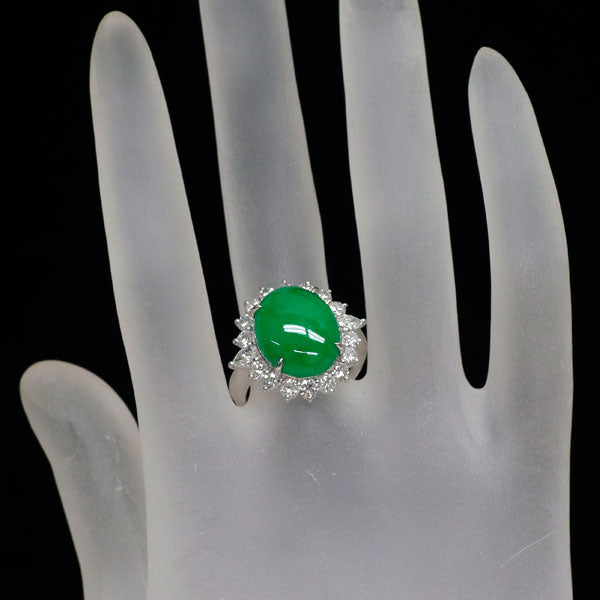 Pt900 翡翠 ダイヤモンド リング 7.56ct D1.38ct