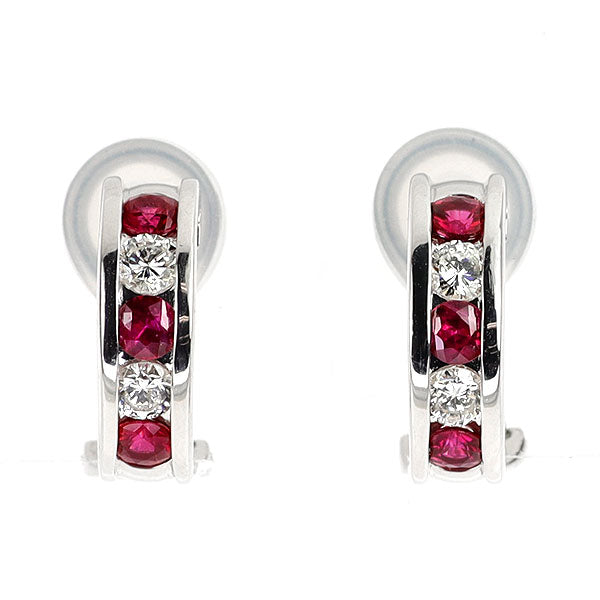 Pt900/ K14WG ルビー ダイヤモンド ピアス兼イヤリング 0.74ct D0.40ct