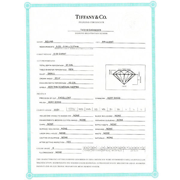 ティファニー Pt950 ダイヤモンド リング 0.55ct E VVS1 EX リボン