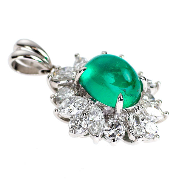 Pt900 エメラルドキャッツアイ ダイヤモンド ペンダントトップ 2.70ct D1.78ct