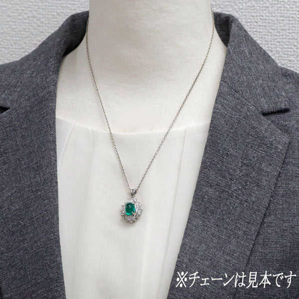 Pt900 エメラルドキャッツアイ ダイヤモンド ペンダントトップ 2.70ct D1.78ct