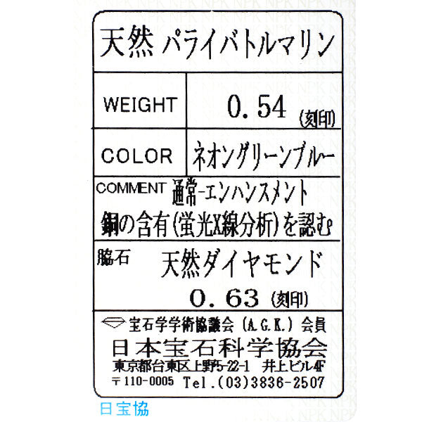 希少 Pt950 パライバ トルマリン ダイヤモンド ペンダントトップ 0.54ct D0.63ct