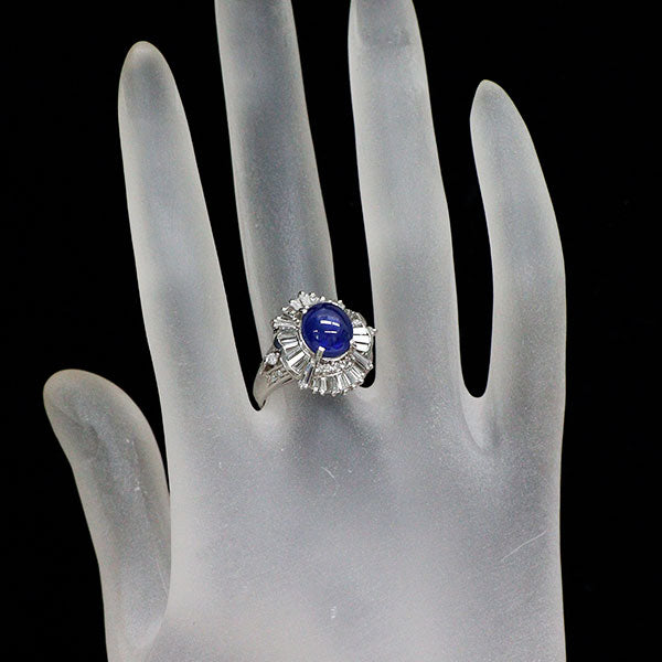 Pt900 スターサファイア ダイヤモンド リング 5.05ct D1.40ct