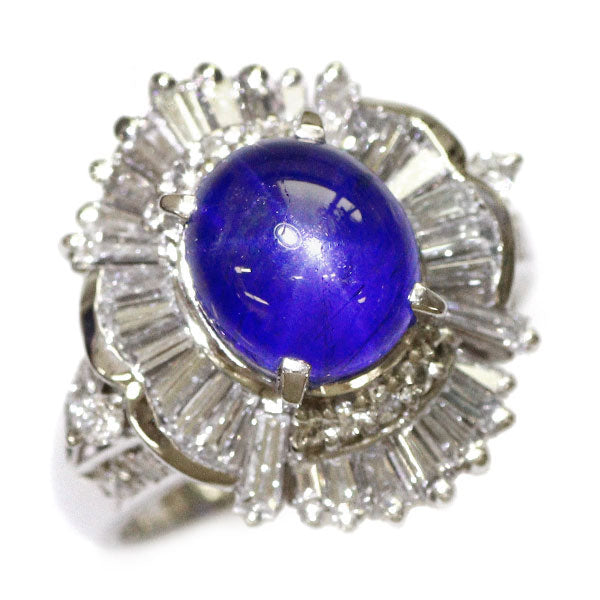 Pt900 スターサファイア ダイヤモンド リング 5.05ct D1.40ct