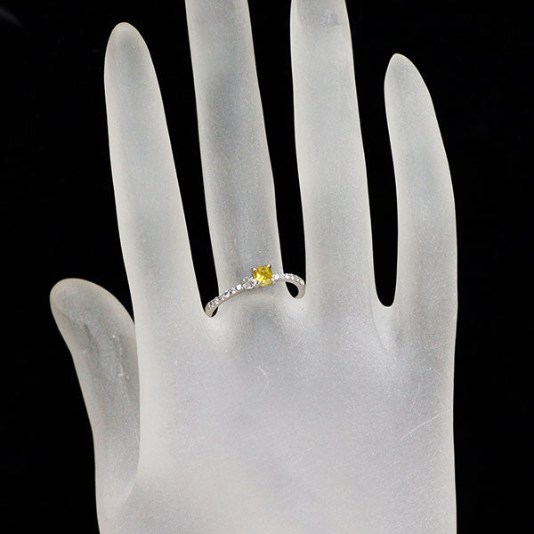 Pt900 天然イエロー / カラーレス ダイヤモンド リング 0.367ct D0.16ct