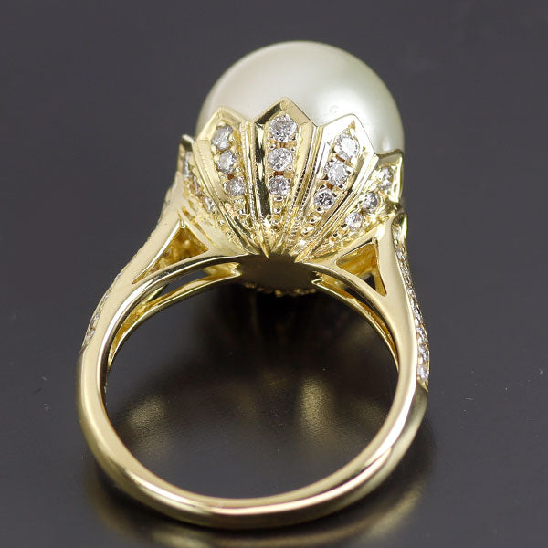 K18YG 白蝶真珠 ダイヤモンド リング 径約12.7mm D0.68ct