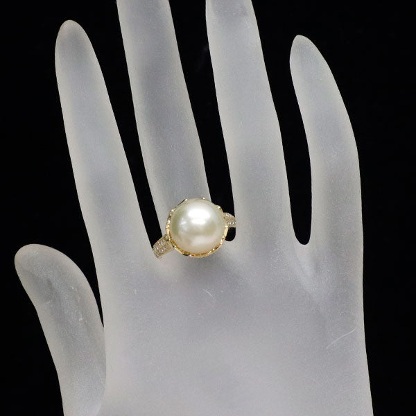 K18YG 白蝶真珠 ダイヤモンド リング 径約12.7mm D0.68ct