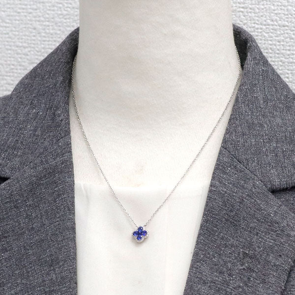 K18WG サファイア ダイヤモンド ペンダントネックレス 0.76ct D0.37ct クローバー