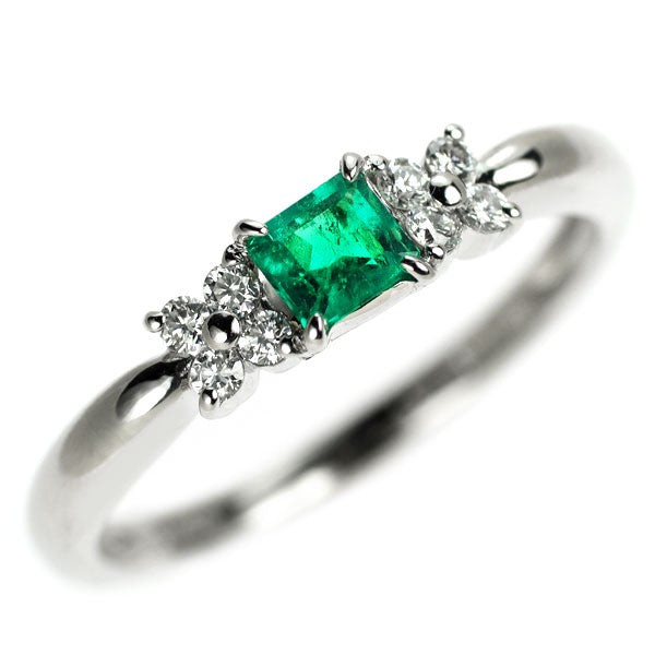Pt900 エメラルド ダイヤモンド リング 0.21ct D0.12ct