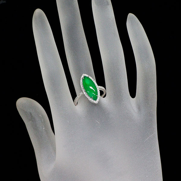 K18WG 翡翠 ダイヤモンド リング 3.721ct D0.26ct