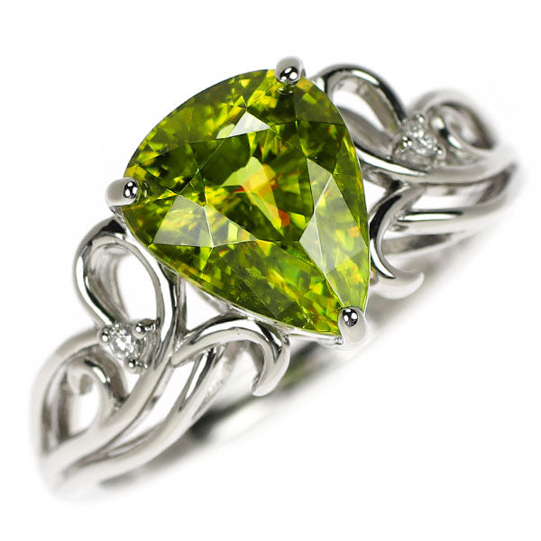 新品 Pt950 スフェーン ダイヤモンド リング 2.92ct D0.02ct【エスコレ】