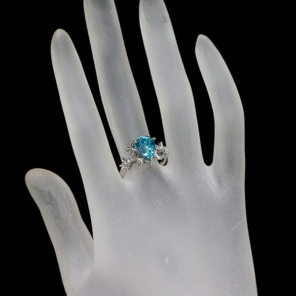 新品 Pt950 カンボジア産ラタナキリブルージルコン ダイヤモンド リング 5.41ct D0.08ct【エスコレ】