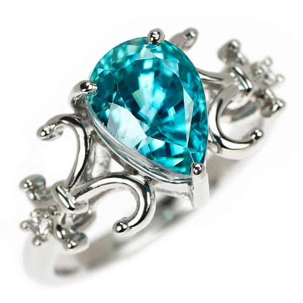 新品 Pt950 カンボジア産ラタナキリブルージルコン ダイヤモンド リング 5.41ct D0.08ct【エスコレ】