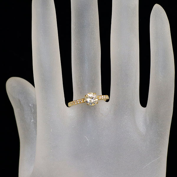 新品 K18YG サーキュラーブリリアントカット ダイヤモンド リング 0.882ct L I1 D0.12ct【エスコレ】