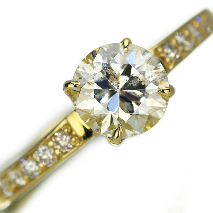 新品 K18YG サーキュラーブリリアントカット ダイヤモンド リング 0.882ct L I1 D0.12ct【エスコレ】