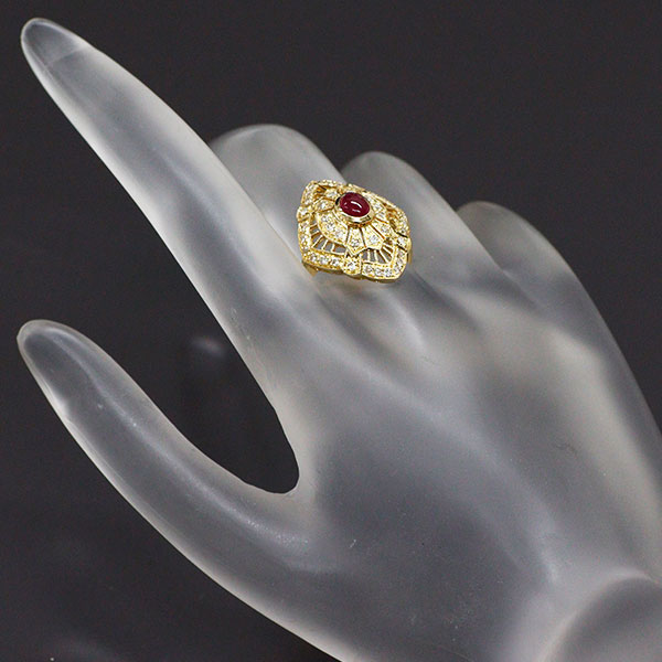 K18YG カボション ルビー ダイヤモンド リング 0.60ct D0.46ct