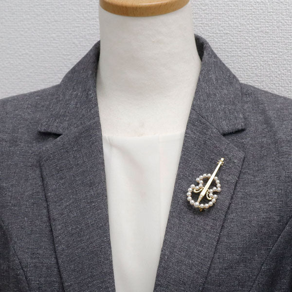 ミキモト K18YG アコヤ真珠 ダイヤモンド ブローチ 径約3.8-5.1mm