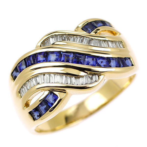 K18YG サファイア ダイヤモンド リング 0.98ct D0.28ct
