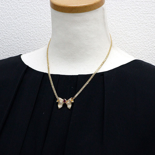 K18YG ルビー ダイヤモンド ペンダントネックレス 0.90ct D0.97ct リボン