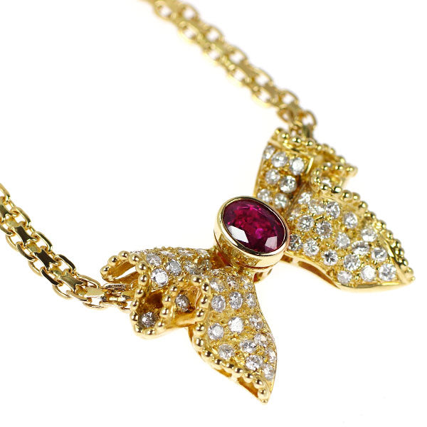 K18YG ルビー ダイヤモンド ペンダントネックレス 0.90ct D0.97ct リボン