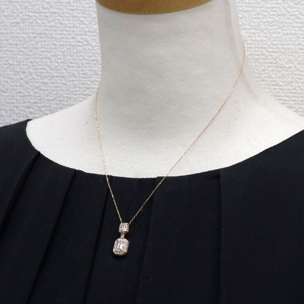 希少 K18YG エメラルドカット ダイヤモンド 天然ピンク/カラーレスダイヤモンド ネックレス 1.031ct H VS1 PD0.059ct FPP SI2 D0.95ct