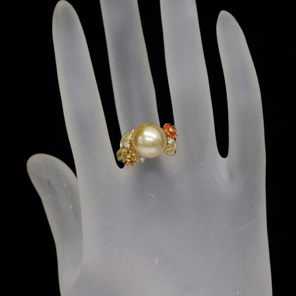 K18YG ゴールデンパール シトリン ファイアーオパール ダイヤモンド リング 径約11.5mm C0.14ct OP0.11ct D0.07ct