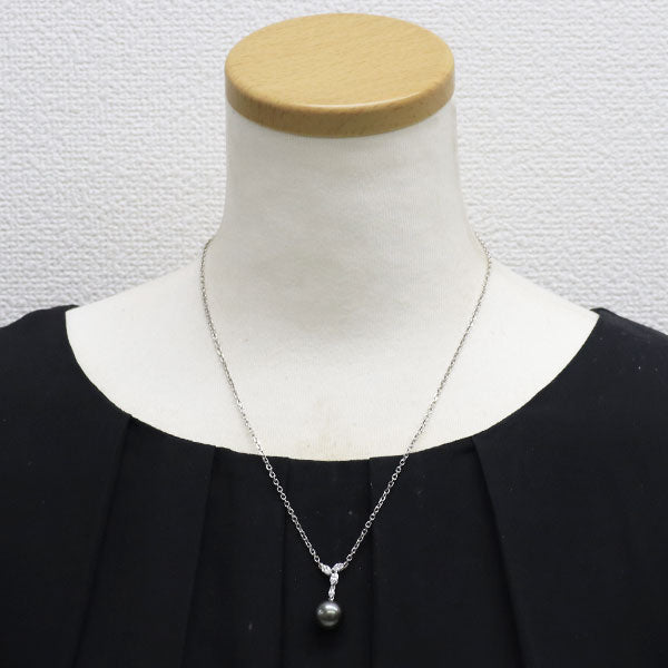 ミキモト Pt950 黒蝶真珠 ダイヤモンド ペンダントネックレス 径約11.3mm D0.48ct