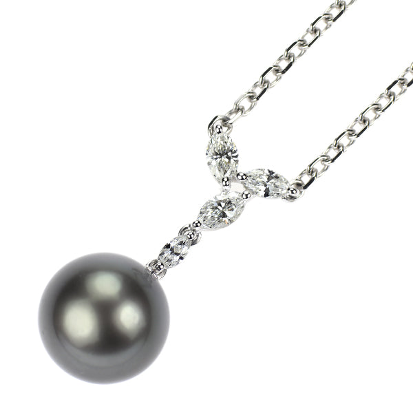 ミキモト Pt950 黒蝶真珠 ダイヤモンド ペンダントネックレス 径約11.3mm D0.48ct