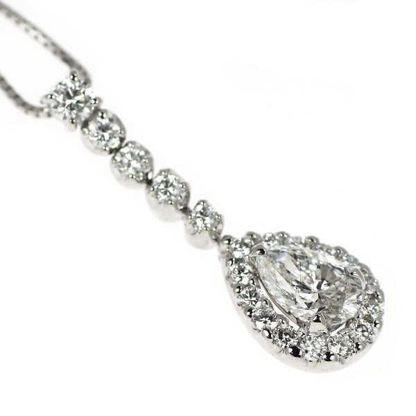 Pt950/ Pt850 ペアシェイプ ダイヤモンド ペンダントネックレス 1.023ct F SI2 VG/G D0.65ct