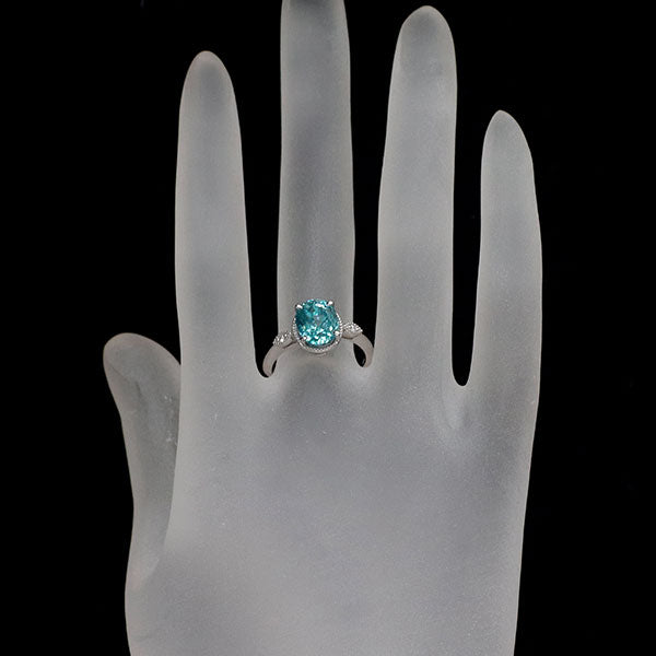 新品 Pt950 カンボジア産ラタナキリブルージルコン ダイヤモンド リング 5.00ct D0.02ct【エスコレ】