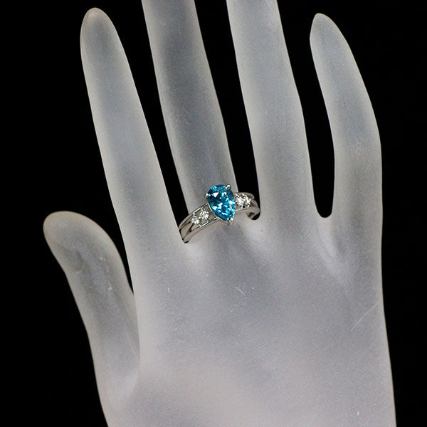 新品 Pt950 カンボジア産 ラタナキリブルージルコン ダイヤモンド リング 3.55ct D0.11ct【エスコレ】