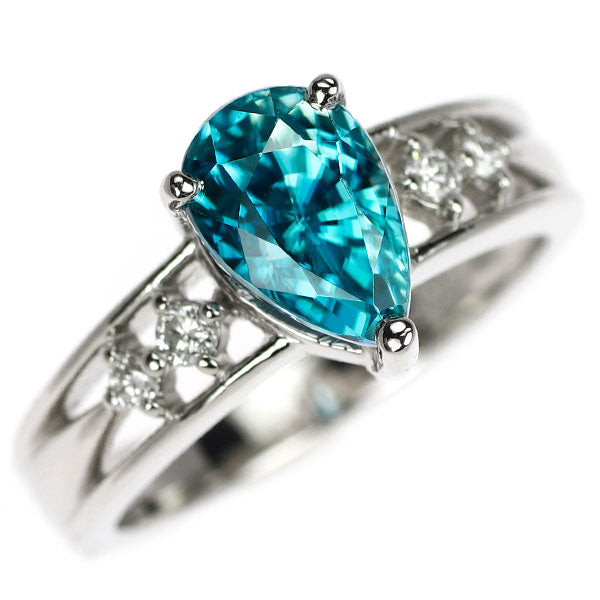 新品 Pt950 カンボジア産 ラタナキリブルージルコン ダイヤモンド リング 3.55ct D0.11ct【エスコレ】