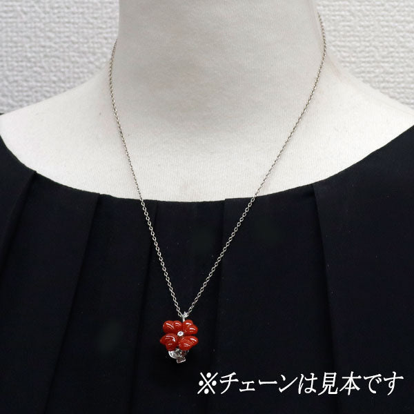 K18WG 珊瑚 ダイヤモンド ブローチ兼ペンダントトップ  D0.06ct フラワー