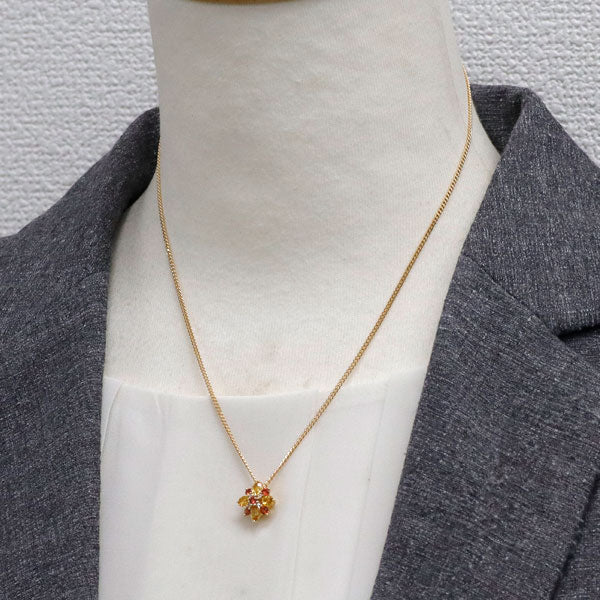 K18YG カラーサファイア ダイヤモンド ペンダントネックレス 0.94ct D0.03ct