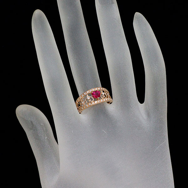 K18PG ルビー ダイヤモンド リング 0.52ct D0.20ct ハート