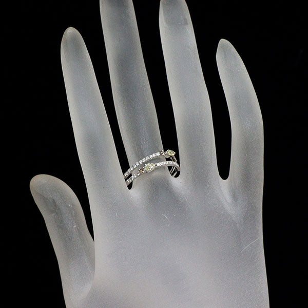 K18WG ファンシーカット イエローダイヤモンド ブラウン/カラーレス ダイヤモンド リング 0.36ct D0.25ct