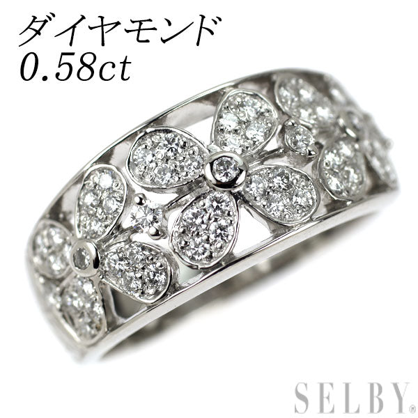 Pt900 ダイヤモンド リング 0.58ct フラワー
