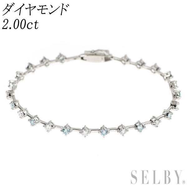 K18WG アイスブルー/カラーレス ダイヤモンド ステーション ブレスレット 2.00ct