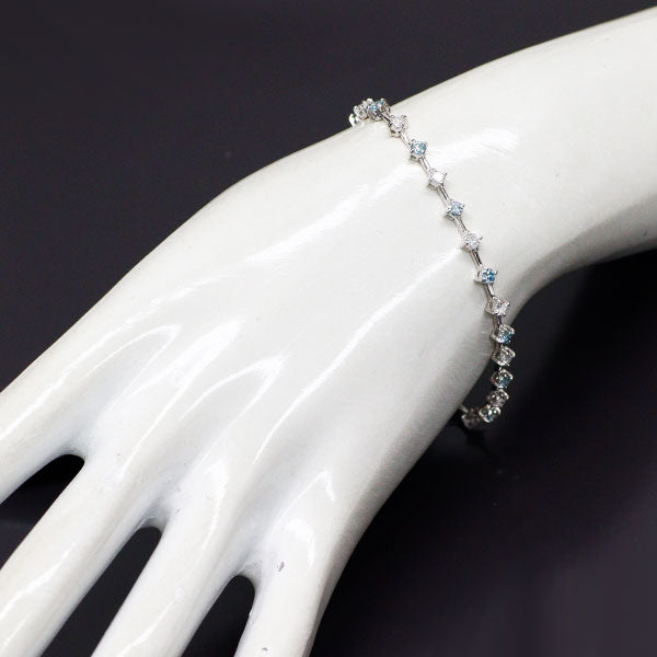 K18WG アイスブルー/カラーレス ダイヤモンド ステーション ブレスレット 2.00ct