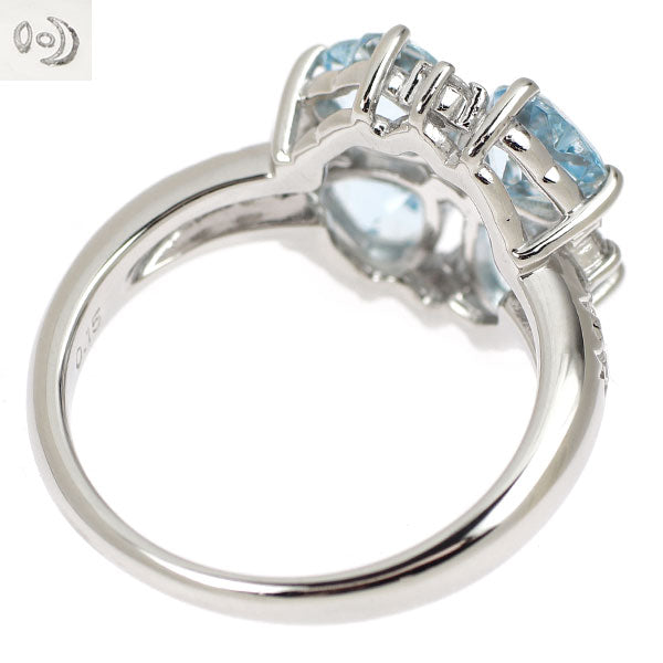 田崎真珠 Pt900 アクアマリン ダイヤモンド リング D0.15ct クローバー