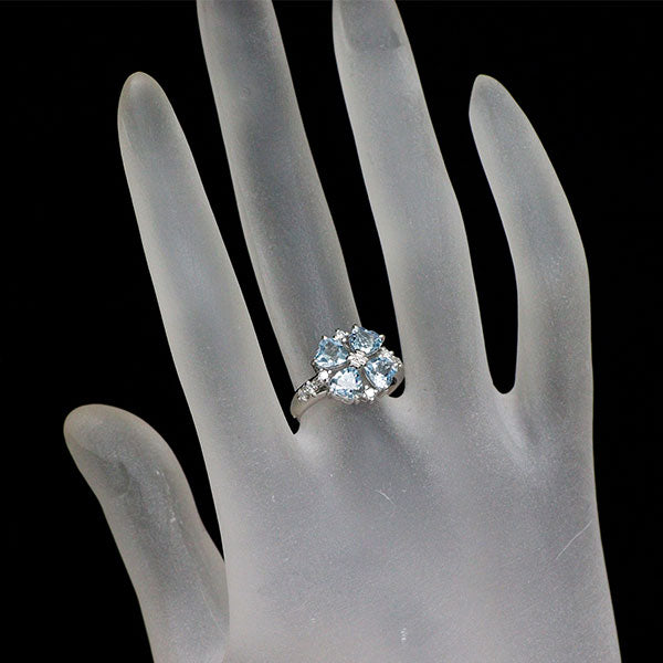 田崎真珠 Pt900 アクアマリン ダイヤモンド リング D0.15ct クローバー
