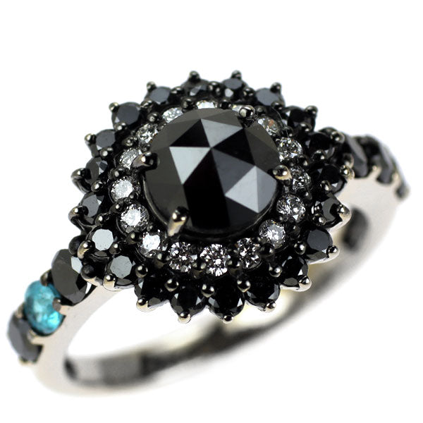 ブラックメッキ/ K18WG ブラック / カラーレス ダイヤモンド パライバトルマリン リング 2.00ct PT0.08ct D0.20ct
