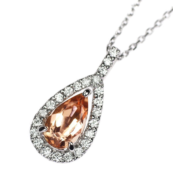 Pt900/ Pt850 インペリアル トパーズ ダイヤモンド ペンダントネックレス 0.75ct D0.15ct