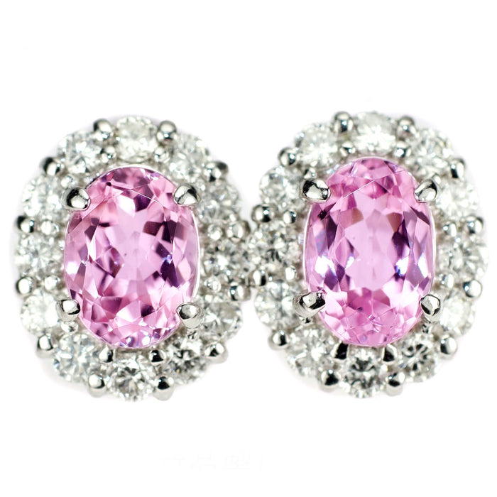 新品 Pt900 ブラジル産ピンクインペリアルトパーズ ダイヤモンド ピアス 1.85ct D0.67ct【エスコレ】