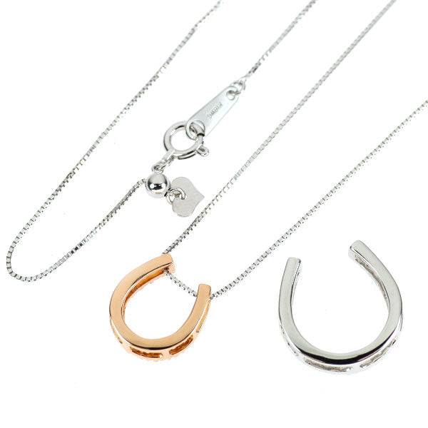K18WG/PG ダイヤモンド ペンダントネックレス 0.50ct 馬蹄 3WAY