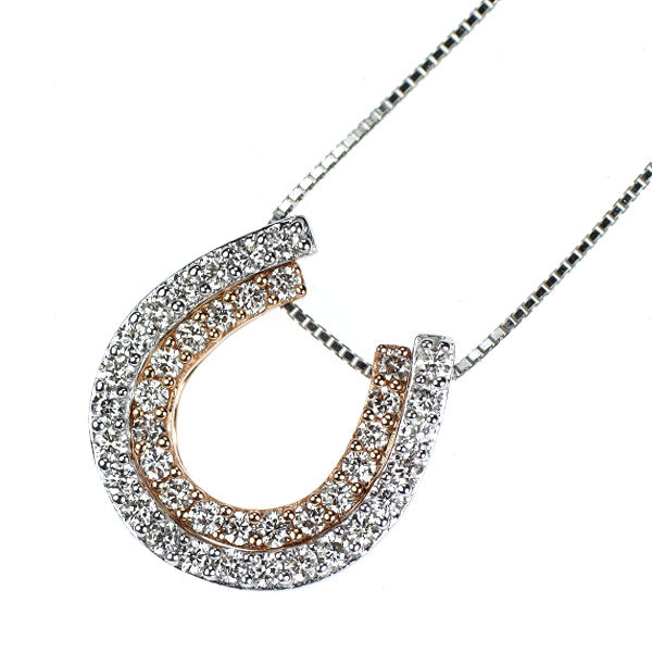K18WG/PG ダイヤモンド ペンダントネックレス 0.50ct 馬蹄 3WAY