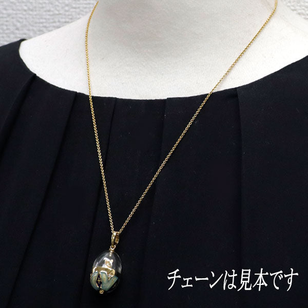 ファベルジェ エナメル/ K18YG ダイヤモンド ペンダントトップ 0.08ct イースターエッグ クマ テディベア