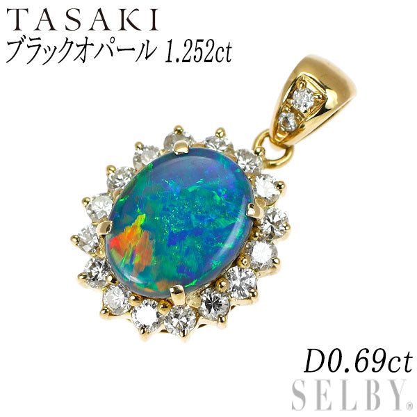 田崎真珠 K18YG ブラックオパール ダイヤモンド ペンダントトップ 1.252ct D0.69ct